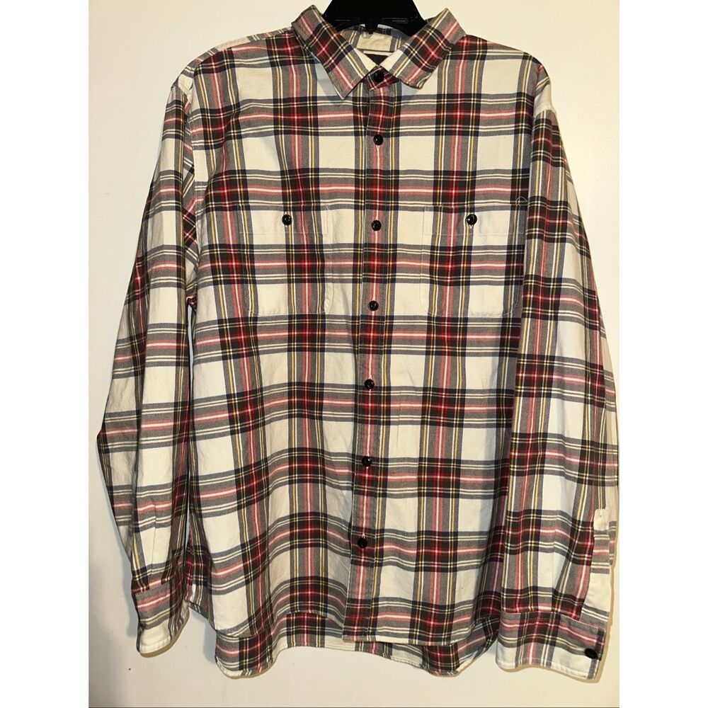 Bonobos Shirt Mens Large red Blue Plaid Flannel standard Fit Button Up Long Slee